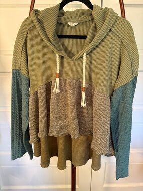 POL Lagenlook Mixed Knit Hoodie Boho Oversized Tunic M